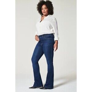 Spanx Flare Leg Pull On Jeans Midnight Shade Denim Size XL Dark‎ Wash Stretch